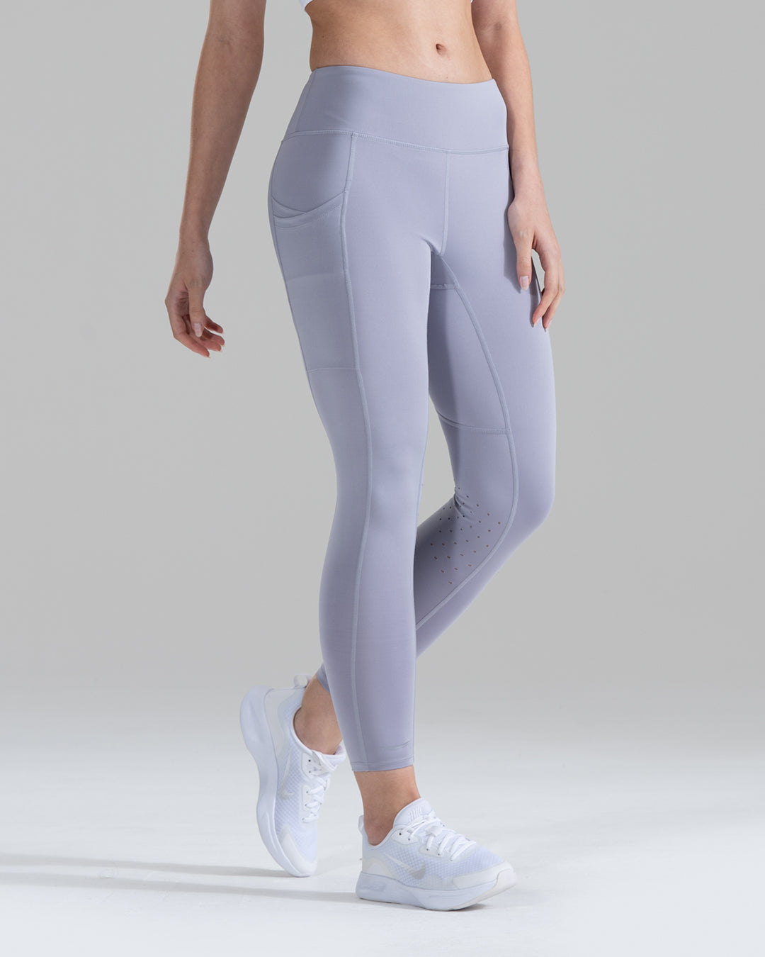 Energise Ribbed Tie Front Full Length Leggings in Lilac